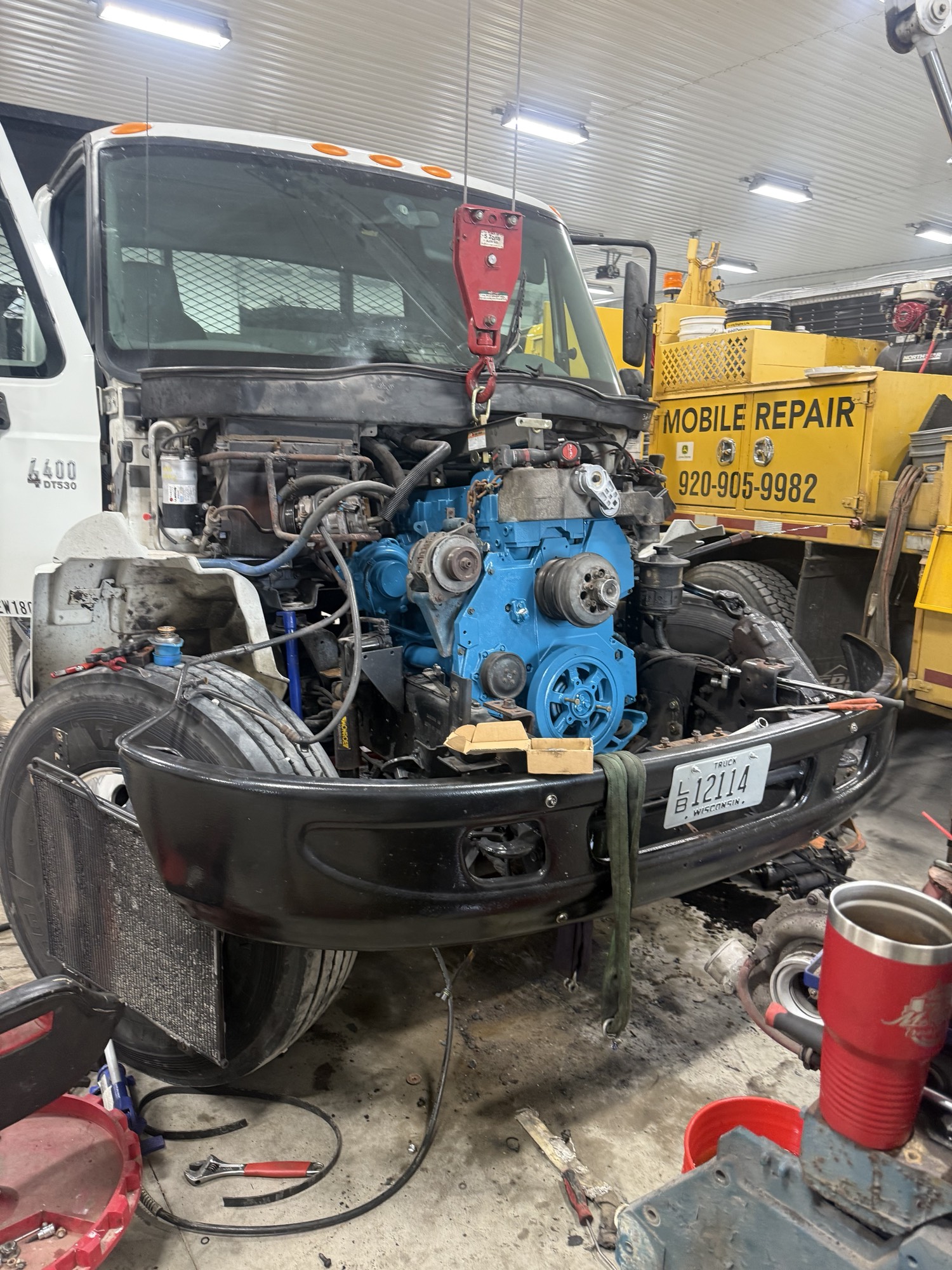 Diesel engine repair in progress